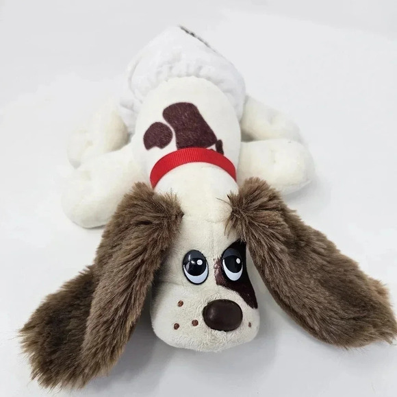 Pound Puppy White Plush Stuffed Dog Floppy Ears White Brown Spots Collar 8” - Picture 2 of 5